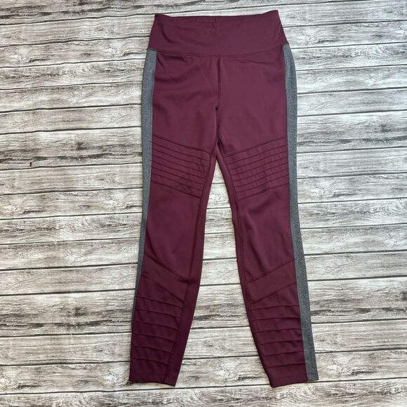 Brand Unknown Women's Moto Mesh Workout Leggings Maroon Grey Gray M Med Medium - Picture 1 of 10